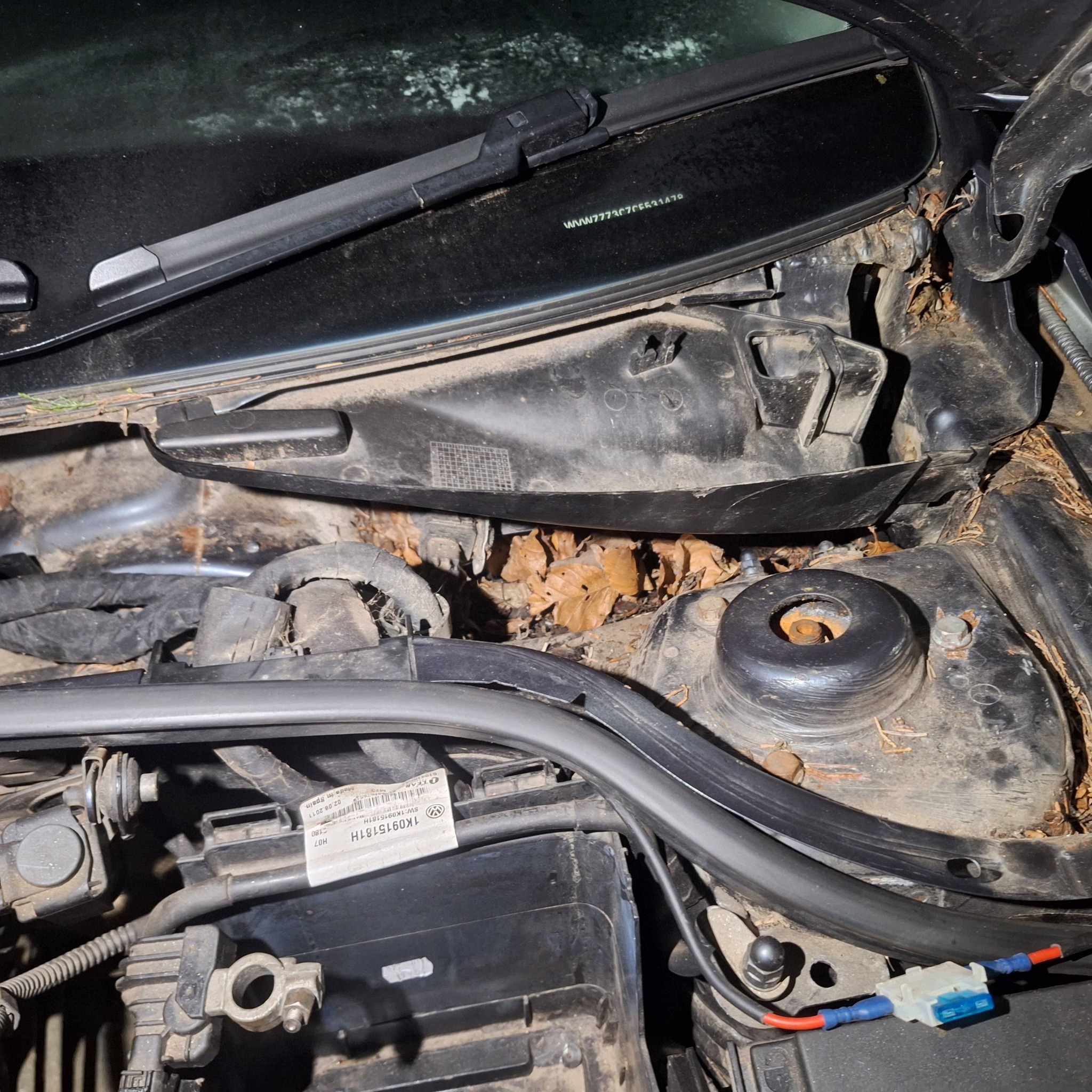 Engine bay with rust damage