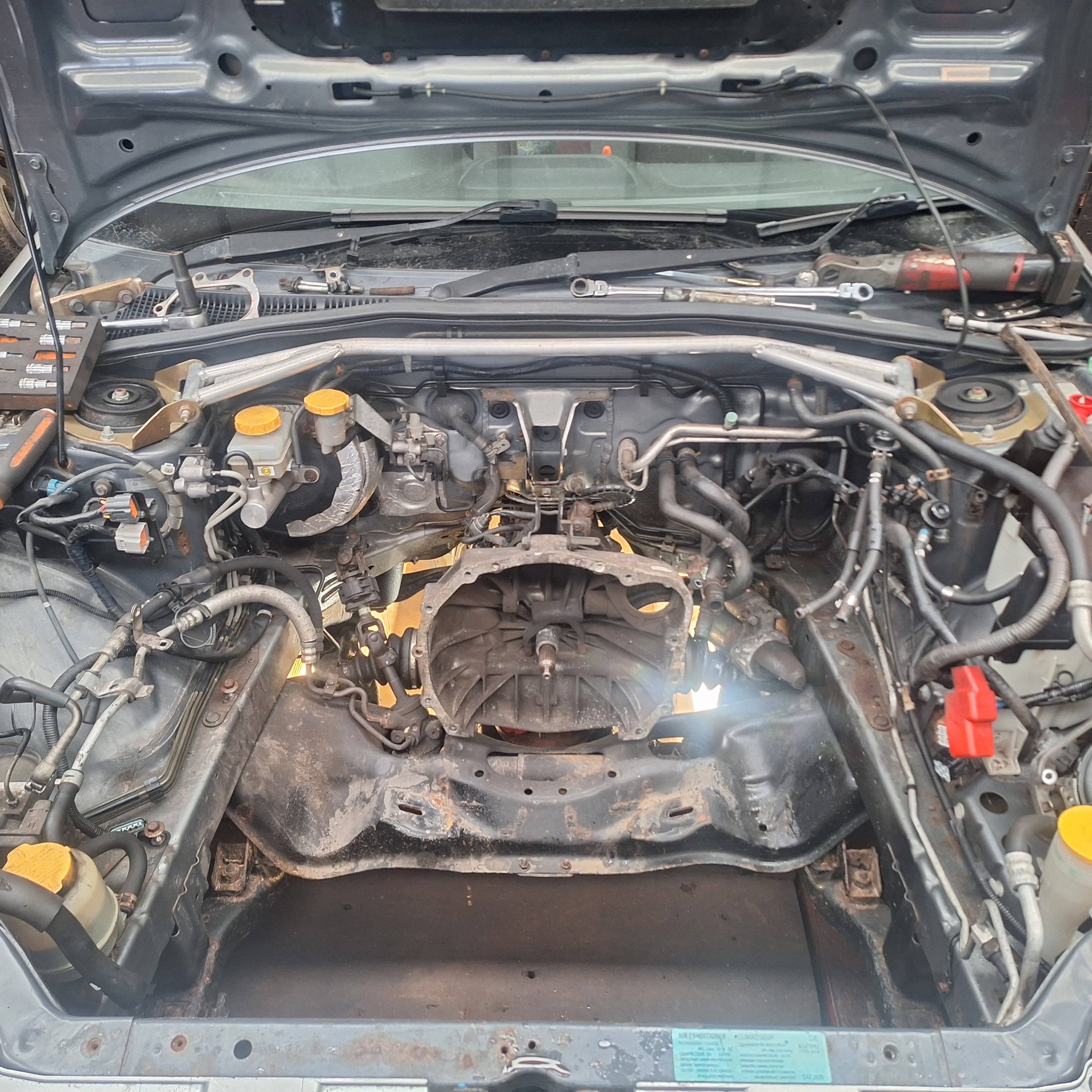 Engine bay opened for inspection